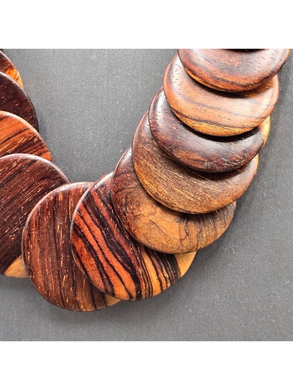 Vintage Rosewood Bead Disc Necklace Graduated Wood Statement 18" - Picture 1 of 12